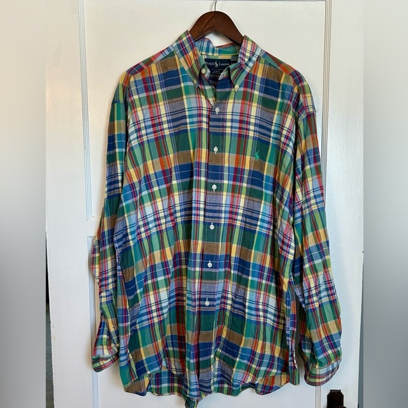 Ralph Lauren Button Down Multi Color Plaid 100% Cotton Long Sleeve Shirt - Picture 2 of 5